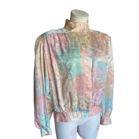 Vintage 90's Anne Klein  Floral Bomber Blouse - Large/14 - Picture 1 of 5